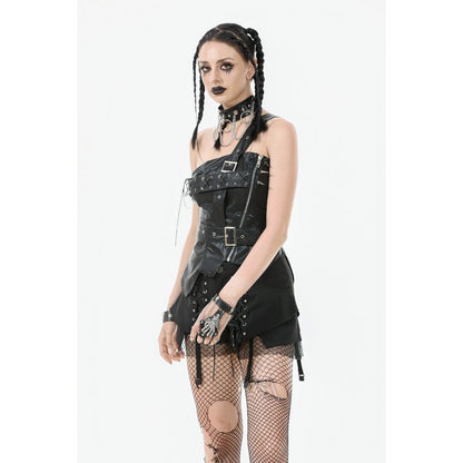 Haut corset en similicuir à une épaule Dark in Love Vespera orné de clous