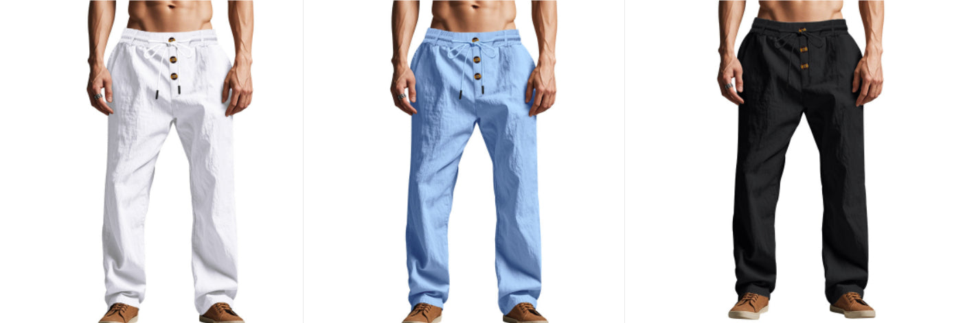 Men's Loose Fit Straight-Leg Casual Trousers | Breathable Summer Beach Pants