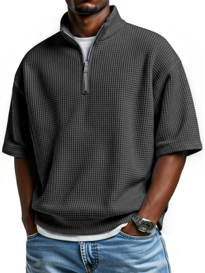 Men's Waffle Knit Half-Zip Polo Shirt - Short Sleeve