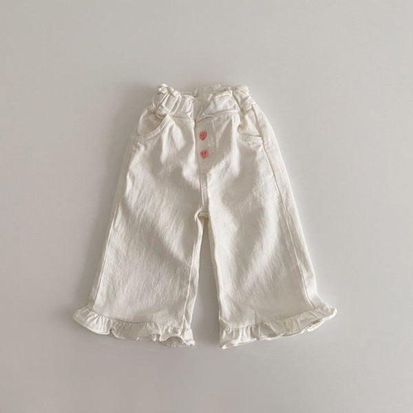 Pantalon décontracté rétro en dentelle à oreilles en bois pour bébés filles Printemps, pantalon large pour enfants, mode enfantine