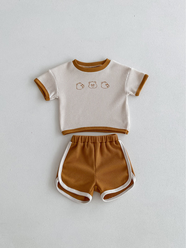 Baby Suit Summer Waffle Bear Two-piece Set