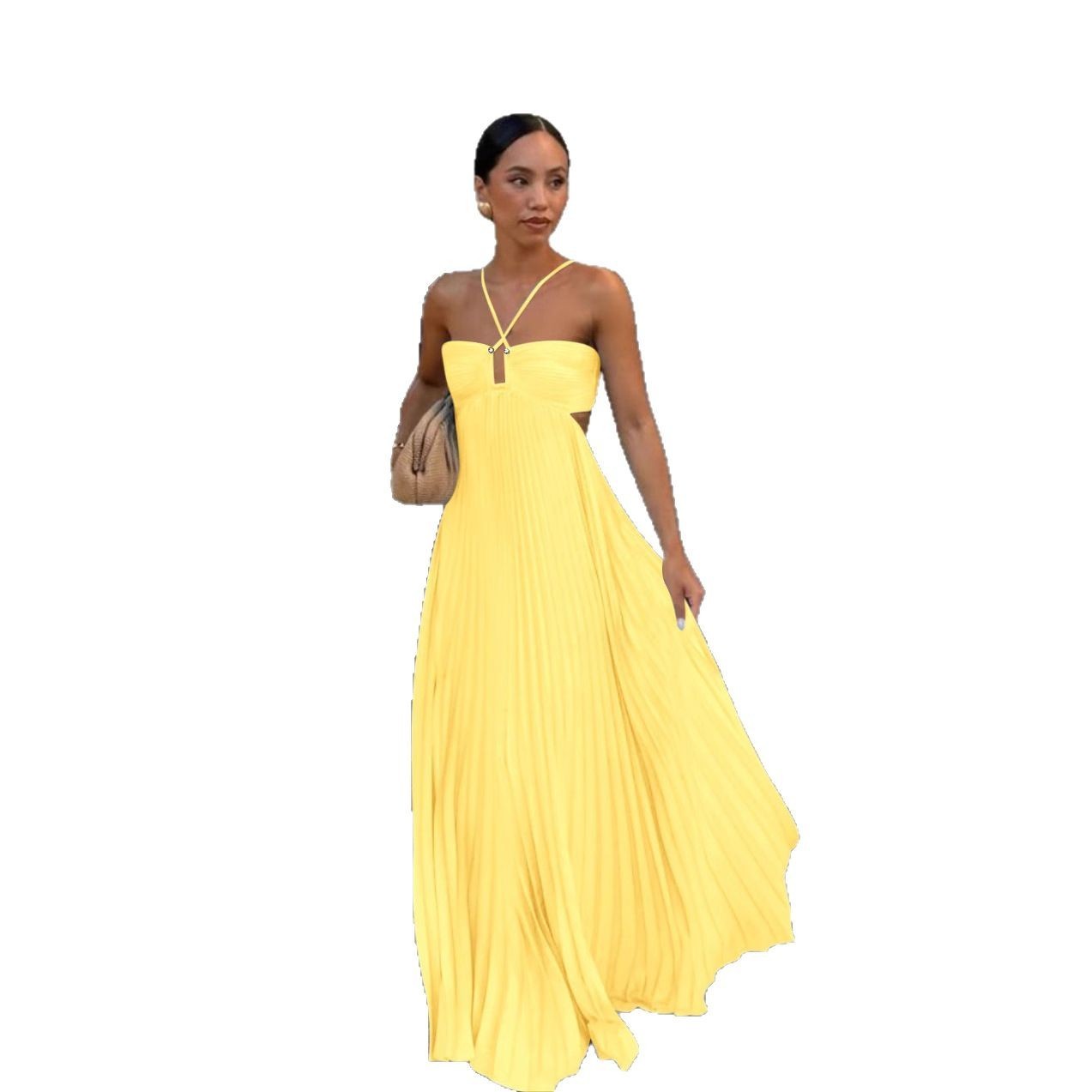 Pleated Sleeveless Sling Dress