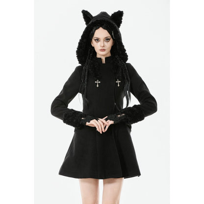 Manteau gothique Dark in Love avec oreilles de chat en fausse fourrure