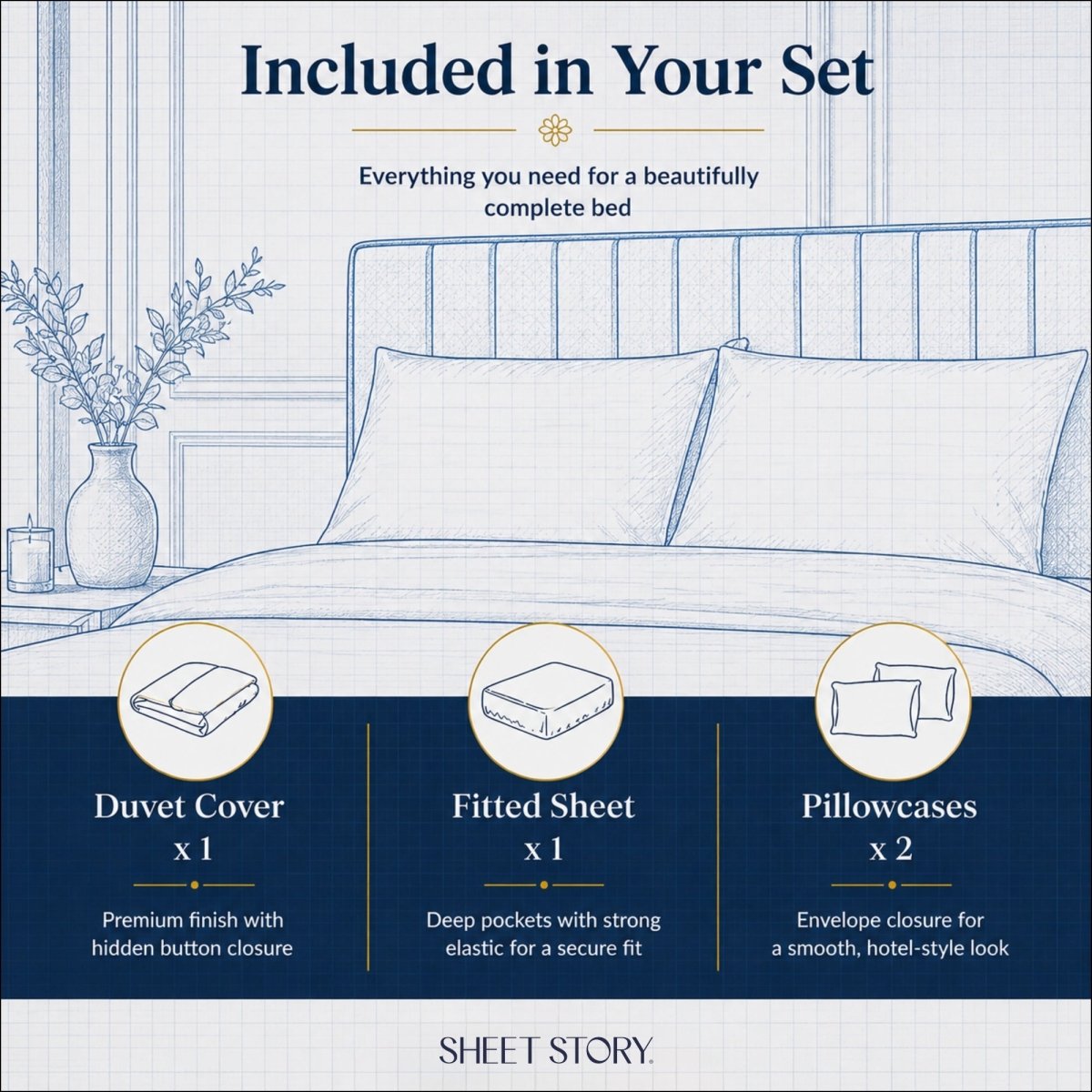 Ackly Bamboo - Sage Checkered Duvet Cover, Fitted Sheet & Pillowcases Set
