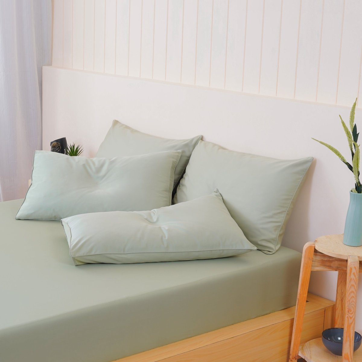 Ella Cotton - Sage Green Pillowcases Pair