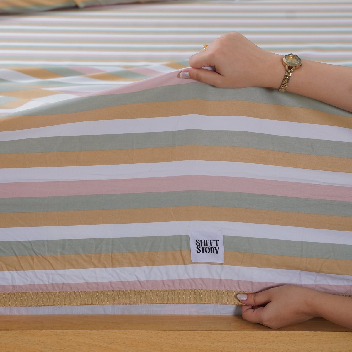 Ella Cotton - Serene Stripe Fitted Sheet