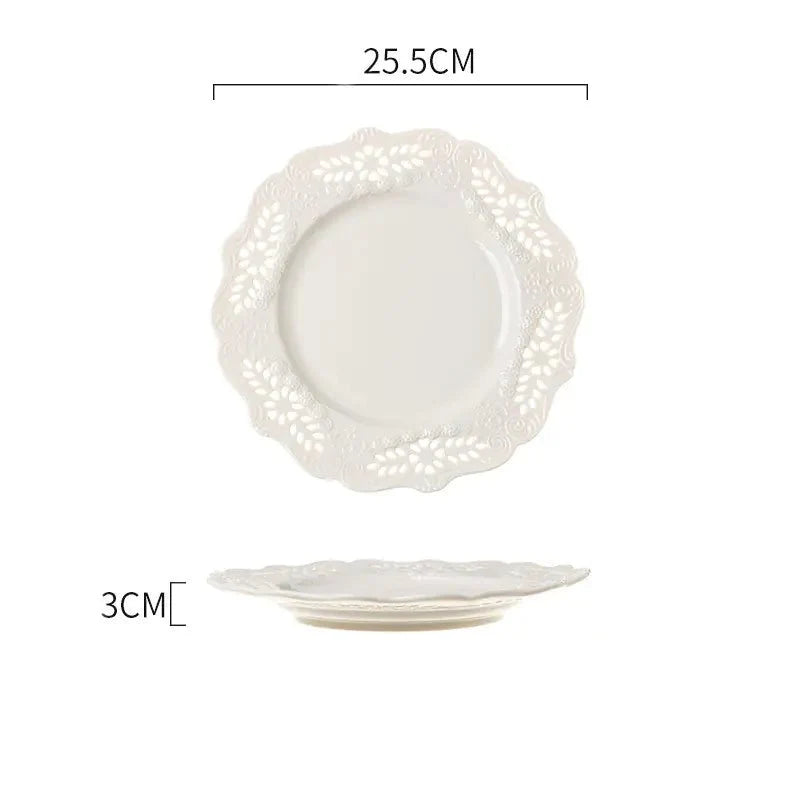 Embossed Porcelain Dessert Plate - Ceramic Household Tray