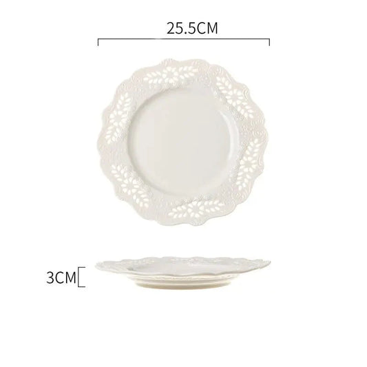 Embossed Porcelain Dessert Plate - Ceramic Household Tray