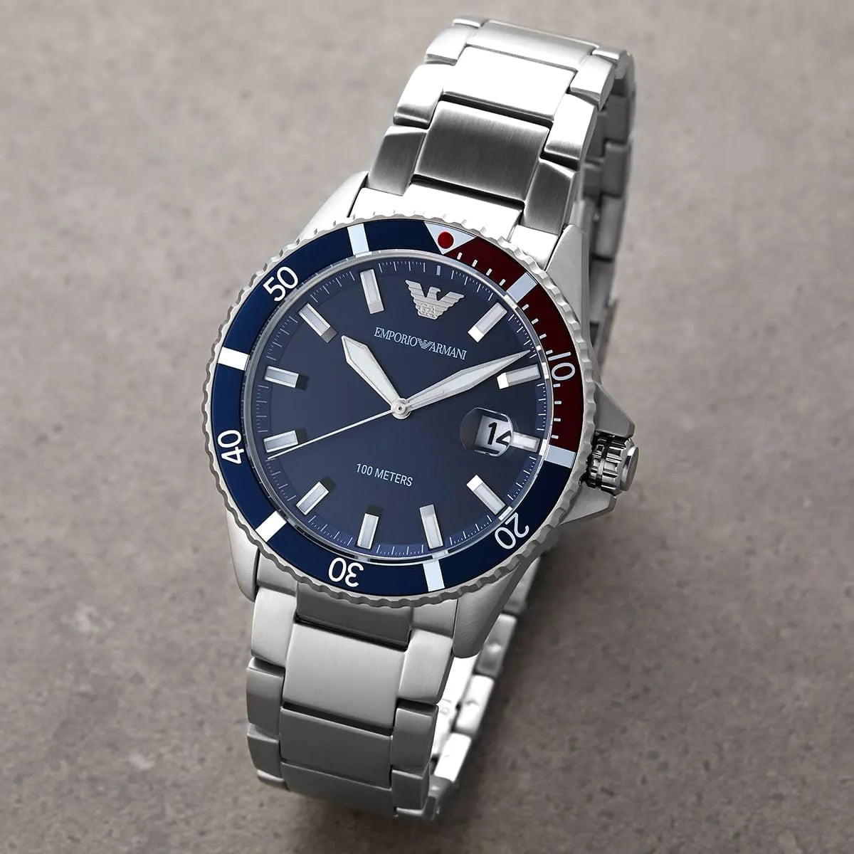 Montre Emporio Armani AR11339 pour homme, style plongeur, argent et bleu