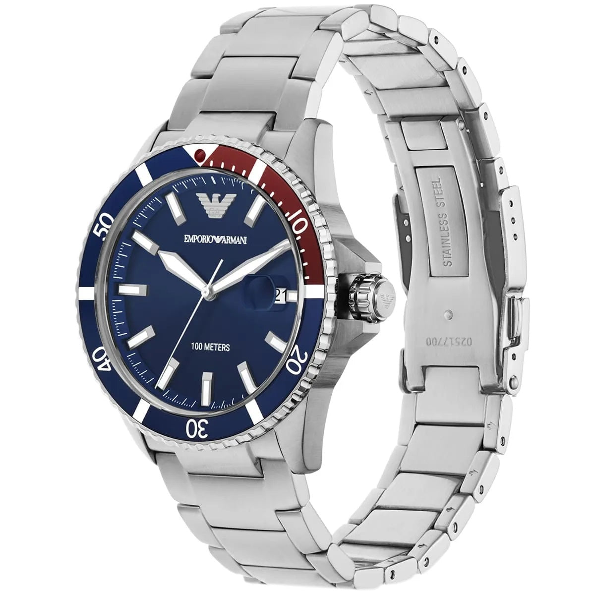Montre Emporio Armani AR11339 pour homme, style plongeur, argent et bleu