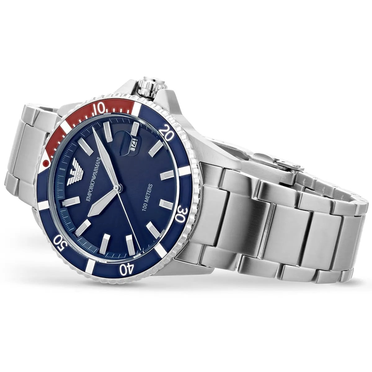 Montre Emporio Armani AR11339 pour homme, style plongeur, argent et bleu