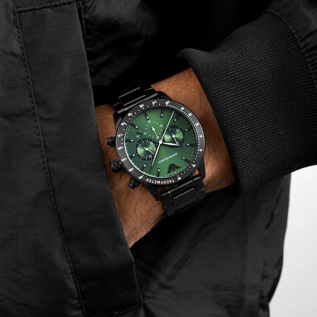 Montre Emporio Armani AR11472 Mario pour homme noire et verte