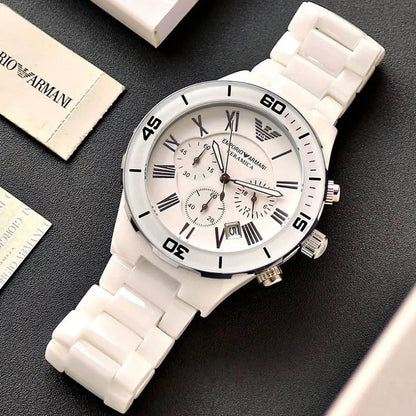 Montre Emporio Armani AR1424 Leo pour homme en céramique blanche