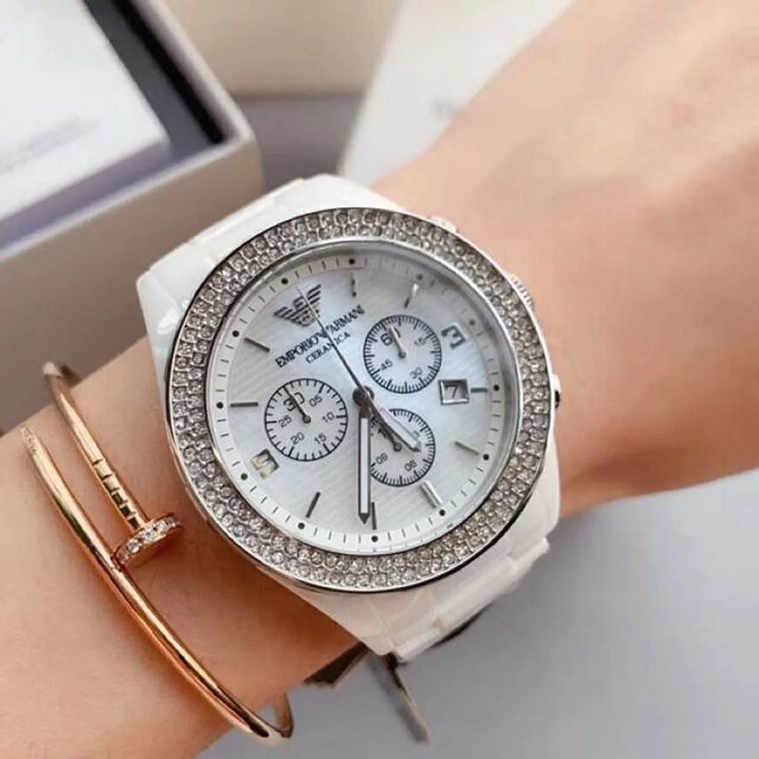 Montre femme Emporio Armani AR1456 Ceramica blanche