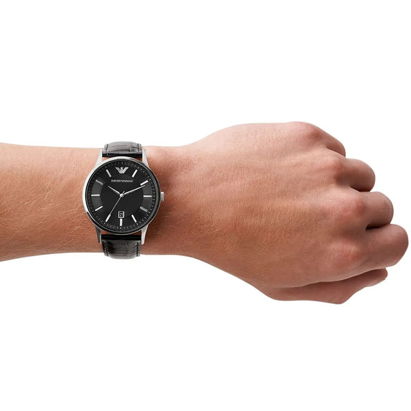 Emporio Armani AR2411 Renato Men's Black Leather Watch