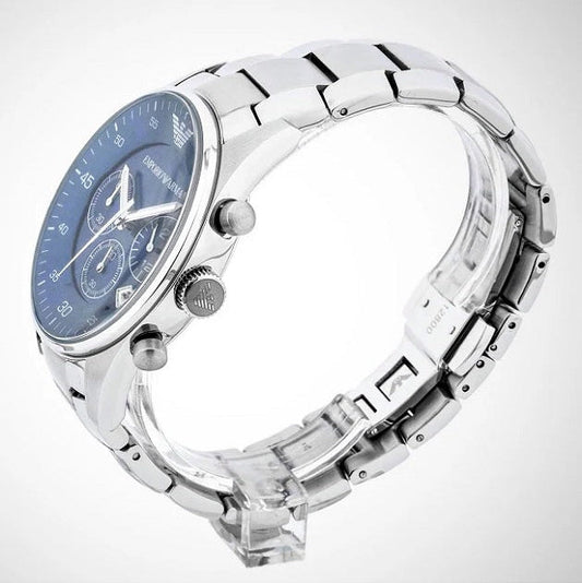 Chronographe sport Emporio Armani AR5860 pour homme, argent et bleu