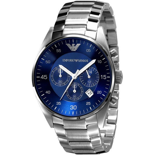 Chronographe sport Emporio Armani AR5860 pour homme, argent et bleu