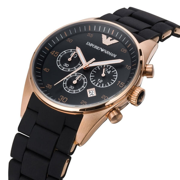 Montre Emporio Armani AR5905 Sportivo pour homme, noire et or rose