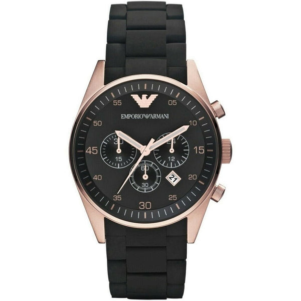 Montre Emporio Armani AR5905 Sportivo pour homme, noire et or rose