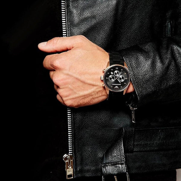 Montre Emporio Armani AR5905 Sportivo pour homme, noire et or rose