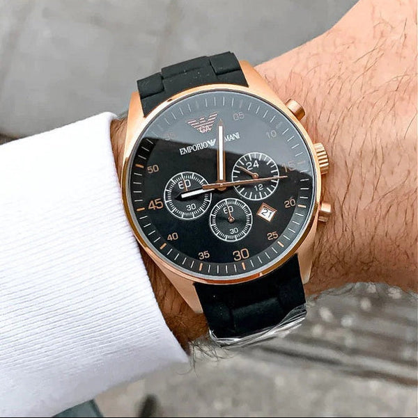 Montre Emporio Armani AR5905 Sportivo pour homme, noire et or rose