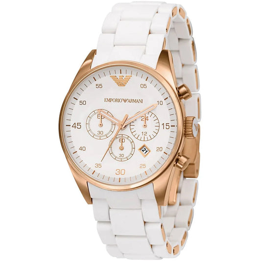Montre Emporio Armani AR5920 Sportivo pour femme - Blanc et or rose