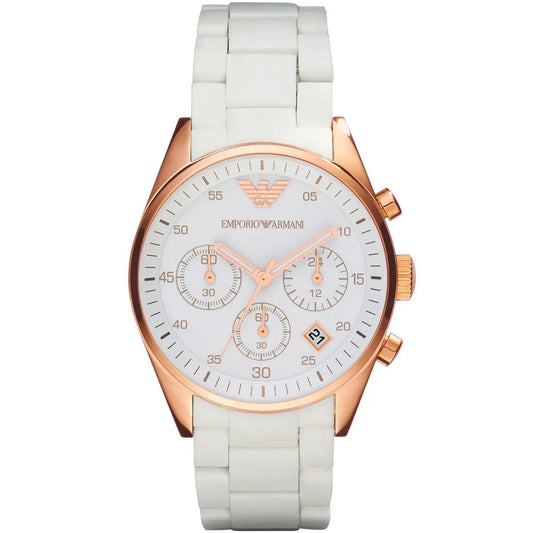Montre Emporio Armani AR5920 Sportivo pour femme - Blanc et or rose