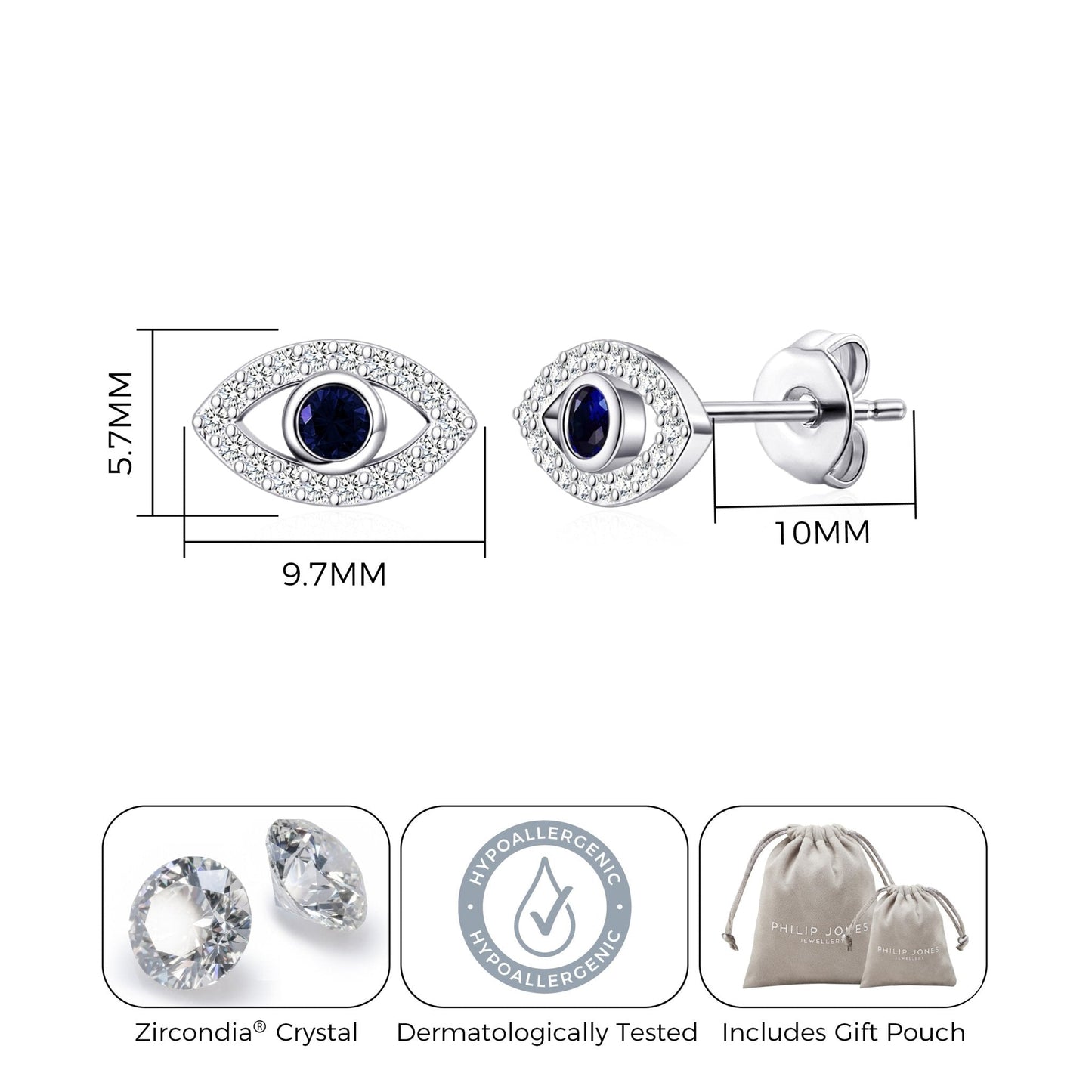Evil Eye Earrings Created with Zircondia® Crystals