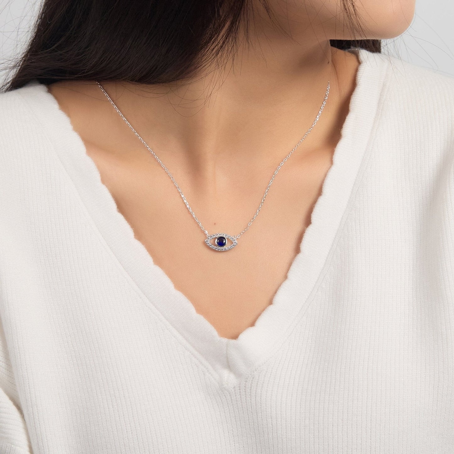 Evil Eye Necklace Created with Zircondia® Crystals