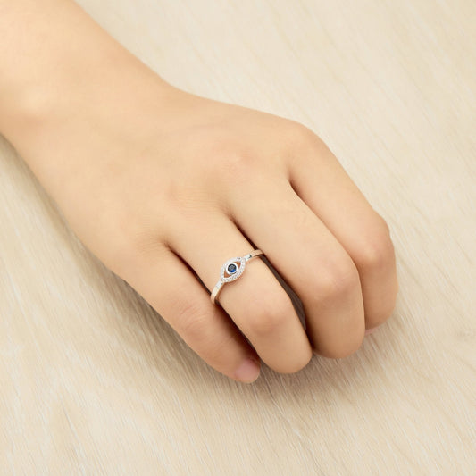 Evil Eye Ring Created with Zircondia® Crystals