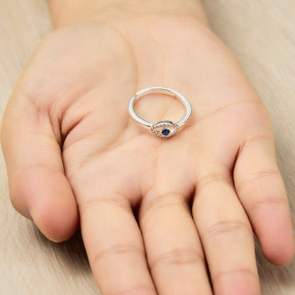 Evil Eye Ring Created with Zircondia® Crystals