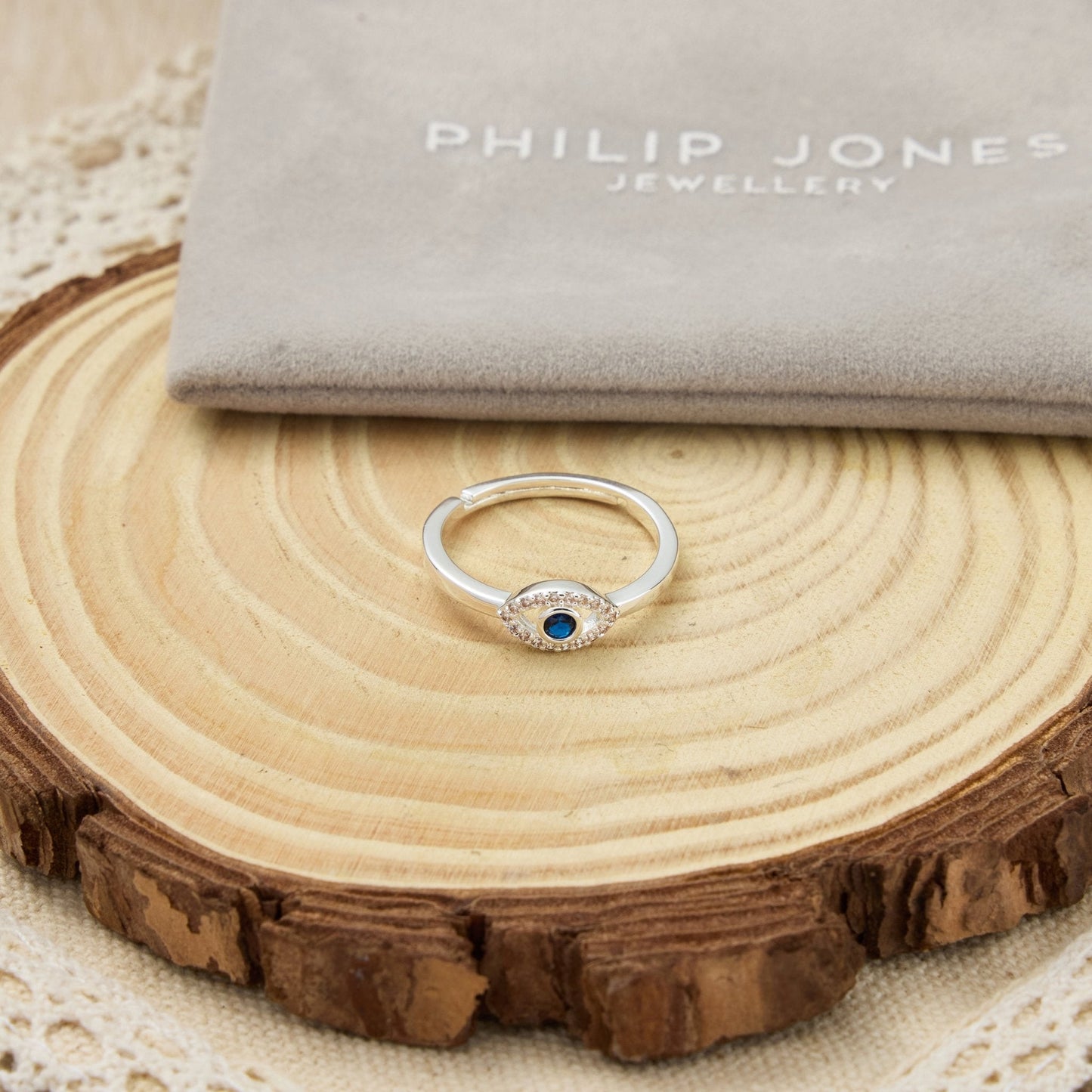 Evil Eye Ring Created with Zircondia® Crystals