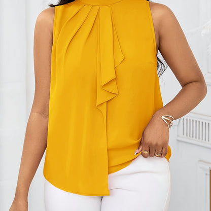 Women's High Neck Sleeveless Top – Solid Color with Lace-Up Detail