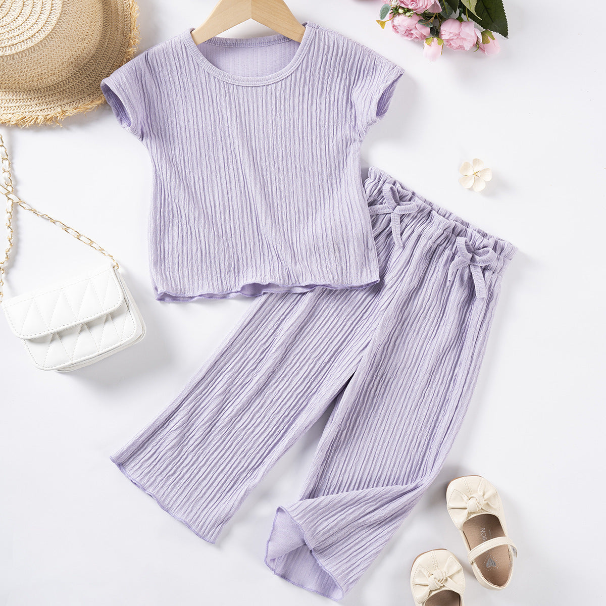 Girls Short Sleeve Trousers Suit