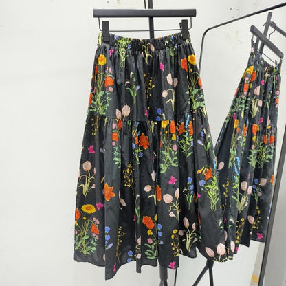 Mid-Length High-Waisted Youthful All-Match A-Line Floral Skirt
