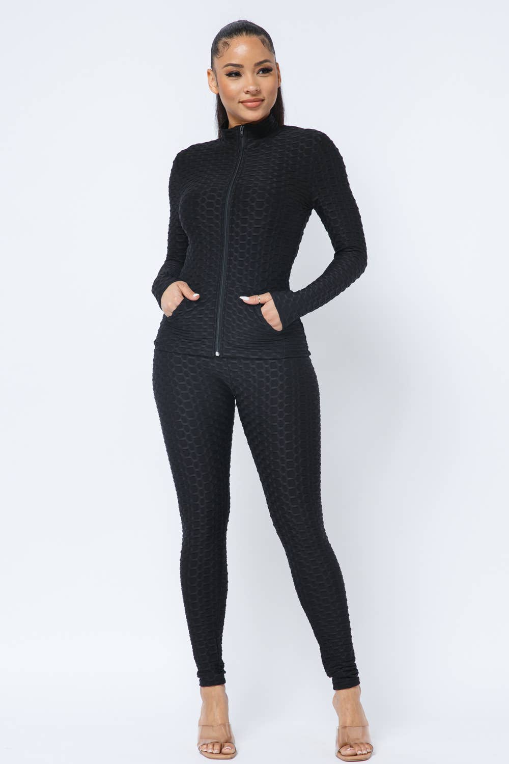 Ensemble Veste et Legging avec Poches Latérales Zippées Nid d'Abeille