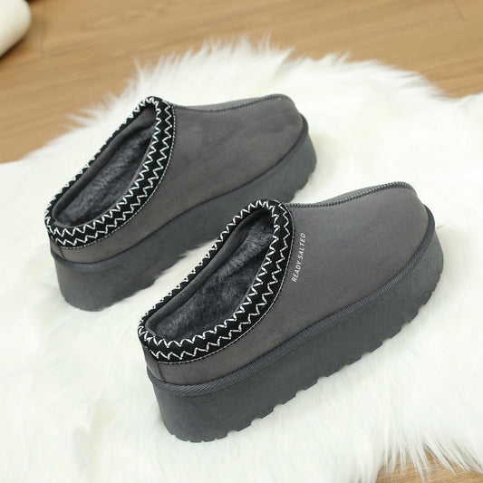 Pantoufles pour femmes, à enfiler, à plateforme, chaudes, en peluche, avec semelle antidérapante, doublées, chaussures d'hiver d'extérieur