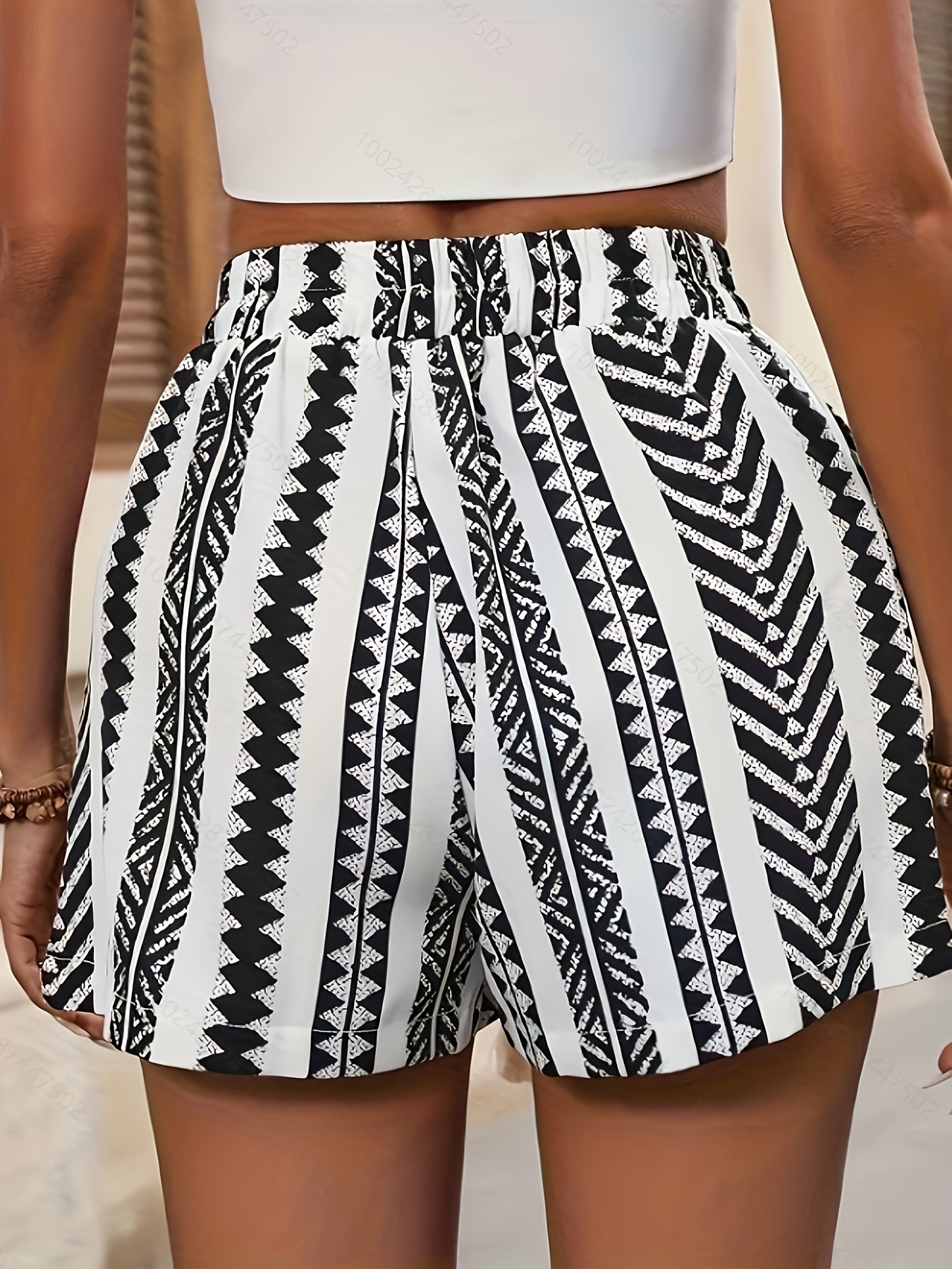 Shorts à rayures noires et blanches avec franges pour femme - Shorts d'été décontractés