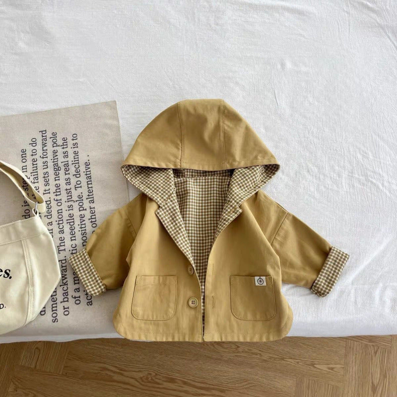 Fashionable Korean-style Hooded Trench Coat For Boys