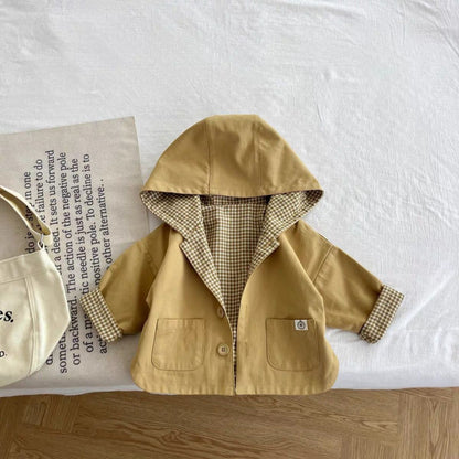 Fashionable Korean-style Hooded Trench Coat For Boys