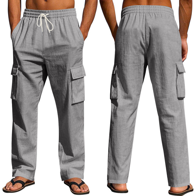Men's Workwear Multi-pocket Straight Linen Pants