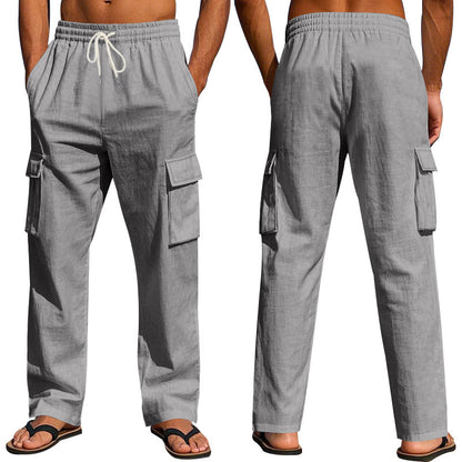 Men's Workwear Multi-pocket Straight Linen Pants