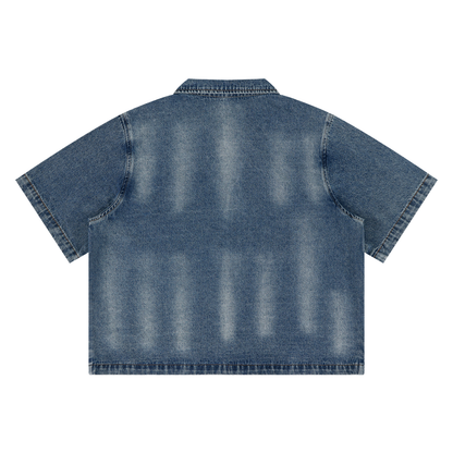 Unisex Vintage Washed Full-Zip Denim Shirt 285GSM