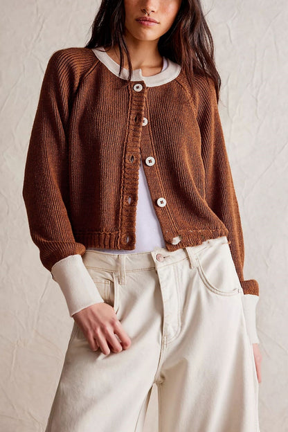 Women's Round Neck Knitwear Single Row Button Coat