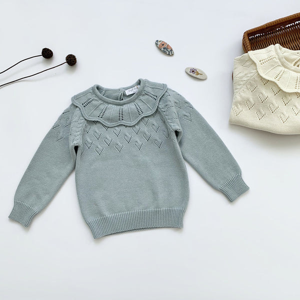 Kids Knitted Pullover Long Sleeve Lace Sweater