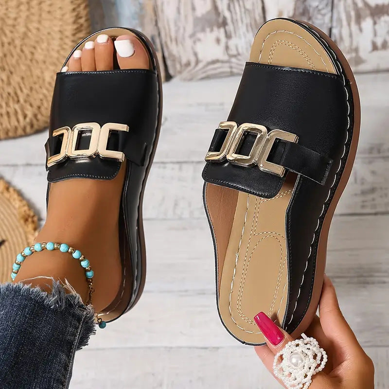 Women's Chain Wedge Platform Sandals | Peep-Toe Slides