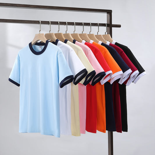 Contrast-color Short-sleeve Crew Neck Spliced Color