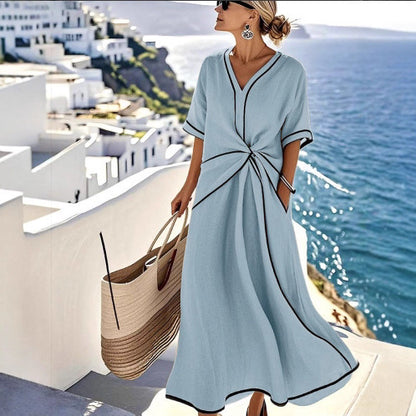 Loose Striped Short-Sleeve Maxi Dress