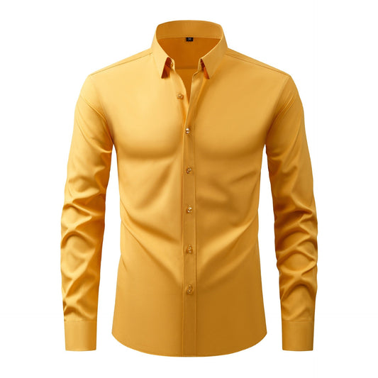 Chemise grande taille pour homme boutonnée de couleur naturelle à élasticité intégrale