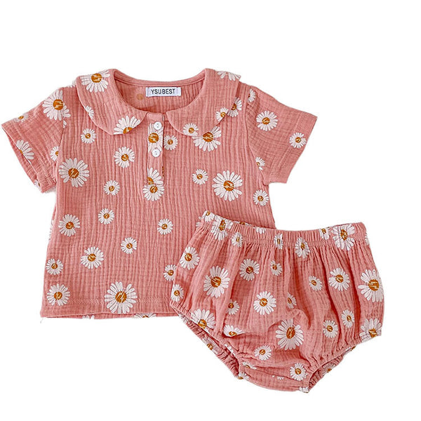 Baby Girl Doll-Collar Short-Sleeve Set